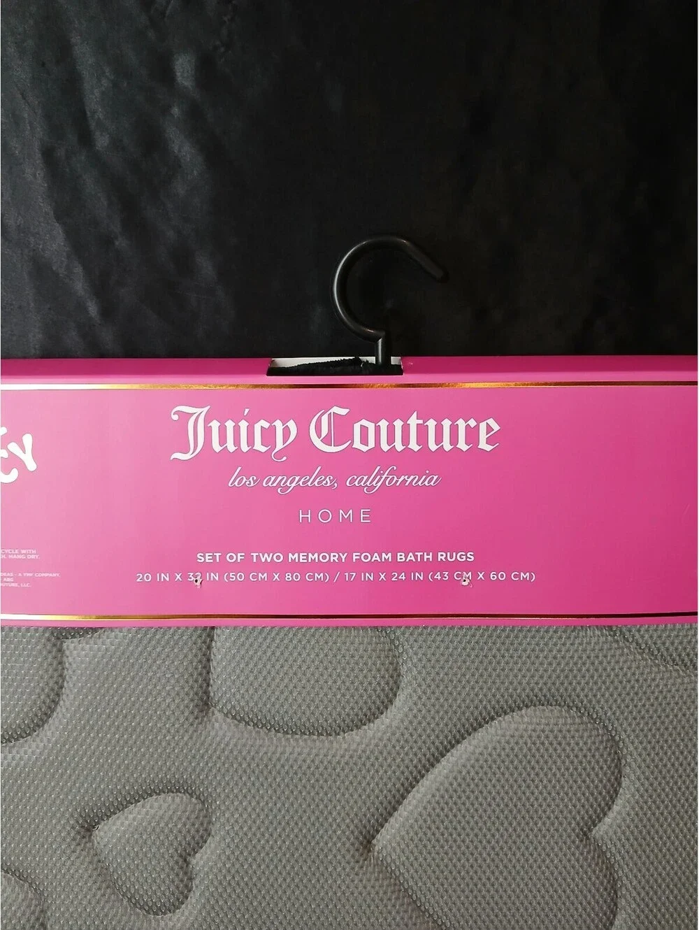 Juicy Couture Home Black Embossed Hearts Bath Rug Set 2 pc Set Memory Foam NWT